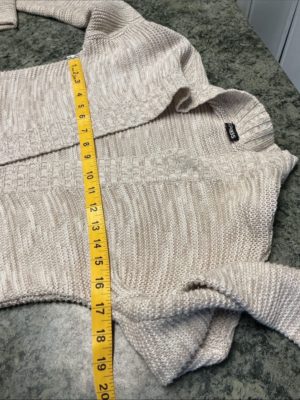 Express Light Beige Open-Front Ribbed Cardigan - Picture 5 of 10